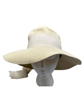 Wide-Brimmed Cream Wool Hat Wide  Ribbon Accent bullock's Los Angeles READ